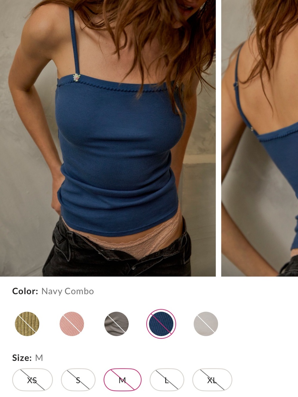 Free People Navy Ribbed Spaghetti Strap Camisole